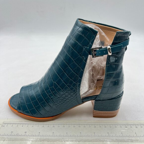 FSJ Blue Peep Open Toe Cut Out Buckle Ankle Bootie Stacked Block Low Heel Sandal - Picture 1 of 7